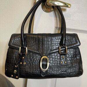 Etienne Aigner Black Crocodile-Embossed Leather Handbag
